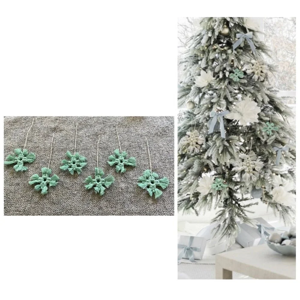 Handmade Cotton Snowflake Ornaments of 6 Mint Green NWT